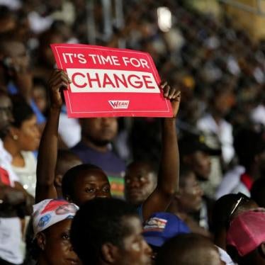 Supporters of George Weah attend a meeting during their party's presidential campaign rally at Samuel Kanyon Doe Sports Complex in Monrovia, Liberia December 23, 201