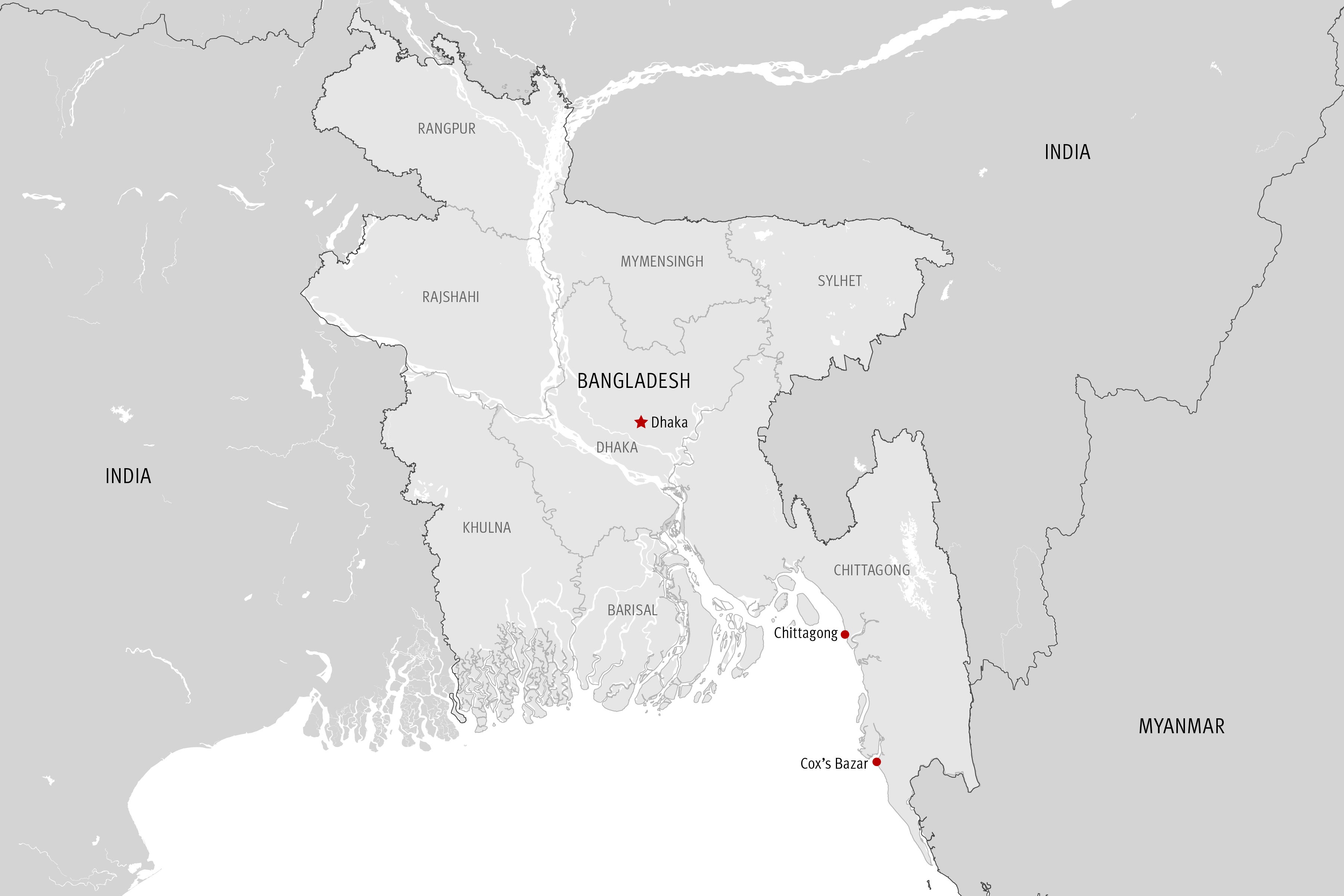 A map showing the provinces of Bangladesh