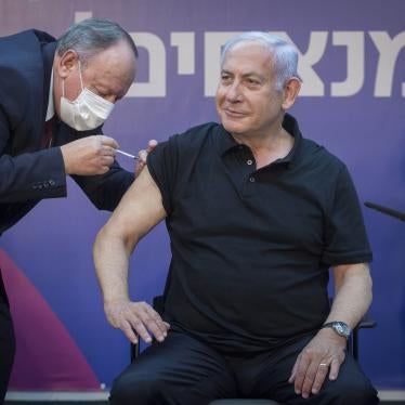 Israeli Prime Minister Benjamin Netanyahu receives the second dose of the Covid-19 vaccine in Ramat Gan, Israel on January 9, 2021.