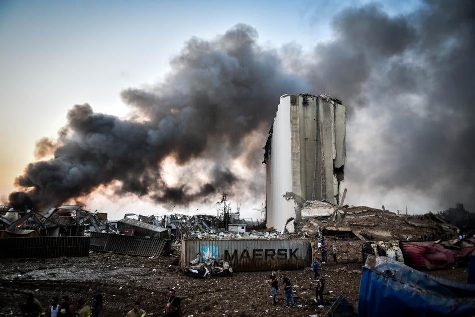 Smoke rising over the site of an explosion