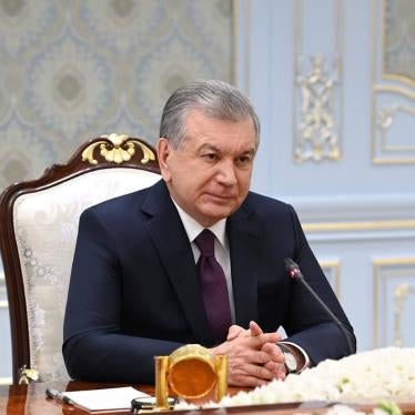 Uzbek President Shavkat Mirziyoyev receives Iranian Foreign Minister Mohammad Javad Zarif (not pictured) in Tashkent.