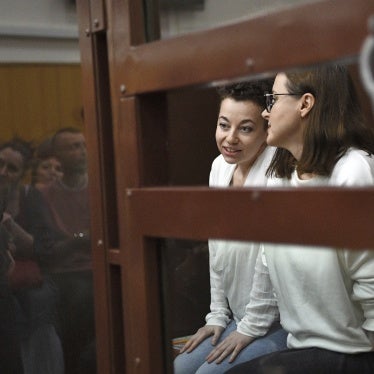 Director Yevgenia Berkovich and playwright Svetlana Petriychuk in the Khamovniki District Court, in Moscoa, Russia on June 9, 2023.