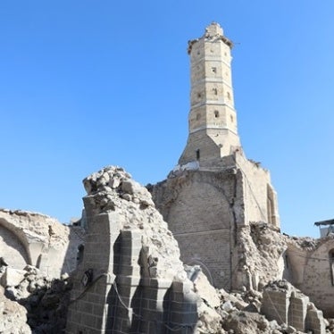 Israeli forces heavily damaged the Great Omari Mosque in Gaza through their use of explosive weapons in December 2023, leaving the courtyard full of rubble surrounded by crumbling walls.