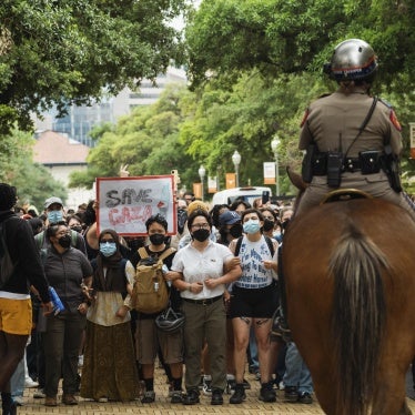 Pro-Palestinian demonstrators face off with Texas Department of Public Safety officers at the University of Texas at Austin in Austin, Texas, US, April 24, 2024.