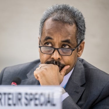 Special Rapporteur on the situation of human rights in Eritrea, Mohamed Abdelsalam Babiker, during the 55th session of the Human Rights Council in Geneva, Switzerland, February 28, 2024. 