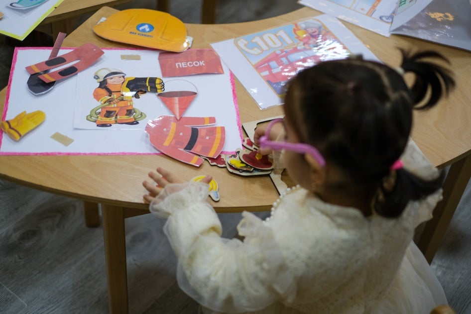 A pupil at a free government pre-primary school, Tashkent, Uzbekistan, November 2022. 